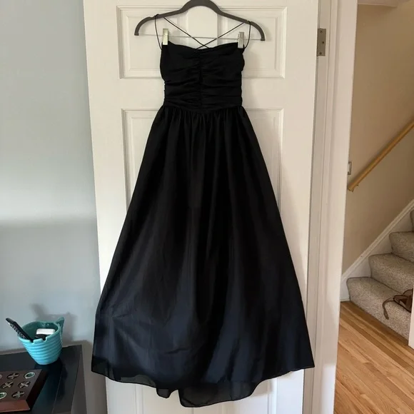 Matteau Gathered Lace Up Silk Cotton Maxi Dress Black Size 3 US 6 - Picture 3 of 11